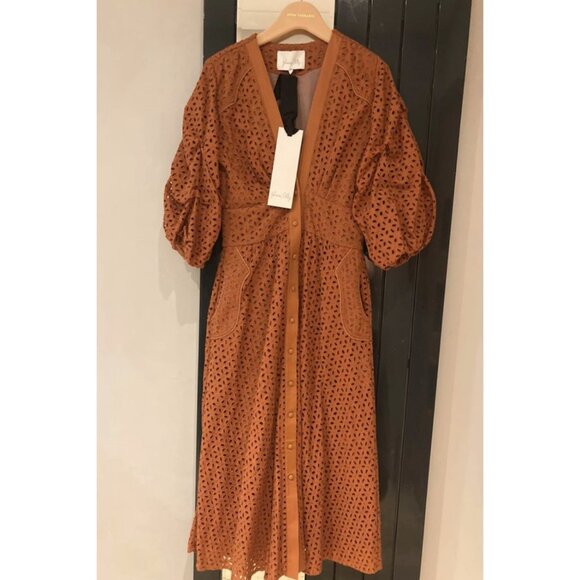 JOHANNA ORTIZ Magical Discipline Burnt Orange Eyelet Cotton Dress Size US 2 - Picture 5 of 12
